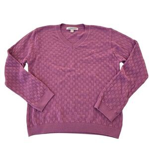 Bette & Court Womens Basket Weave Knit V Neck Pullover Mauve Cotton Sweater Medi